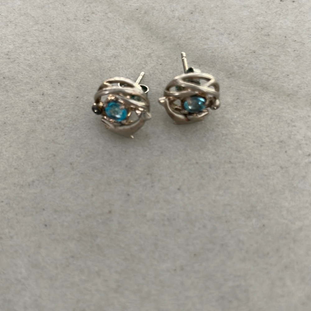 Dolphin blue topaz silver earrings
